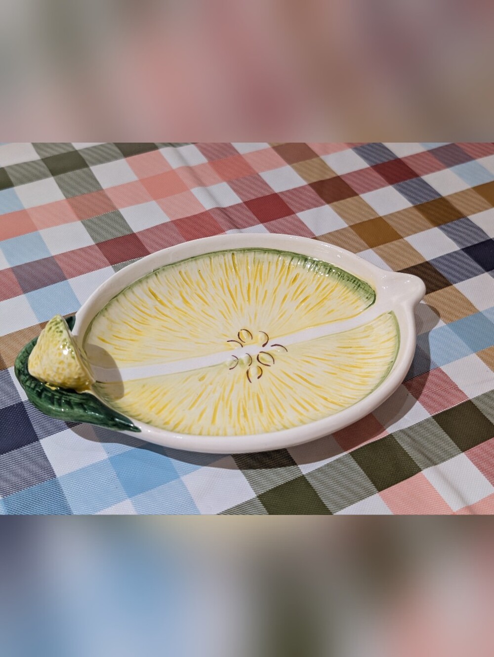 Italian Ceramic Lemon Slice Serving Plate Trinket Bowl Soap Dish - Yellow